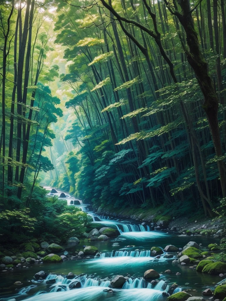 a close up of a river with trees and water in the background, a picture by Tadashi Nakayama, flickr, hudson river school, river in a forest, forest and river, green waters, river gorgeous lighting, nature in all its beauty, peaceful and serene, river in the wood, gentle sparkling forest stream, green water, river with stunning water