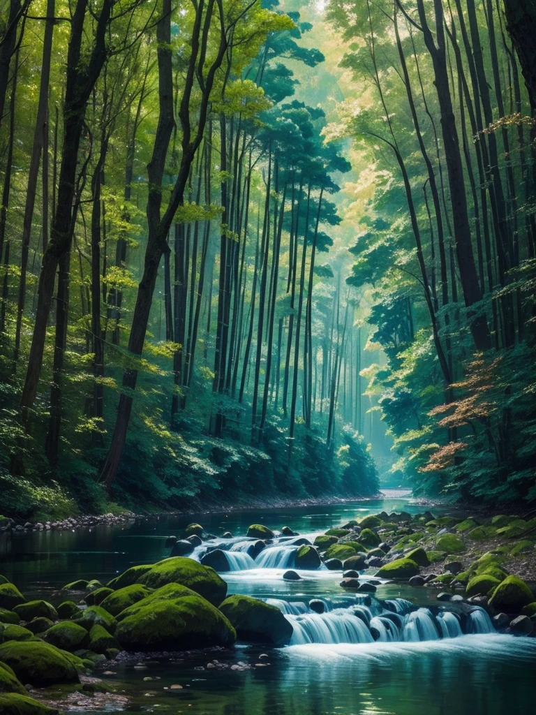 a close up of a river with trees and water in the background, a picture by Tadashi Nakayama, flickr, hudson river school, river in a forest, forest and river, green waters, river gorgeous lighting, nature in all its beauty, peaceful and serene, river in the wood, gentle sparkling forest stream, green water, river with stunning water