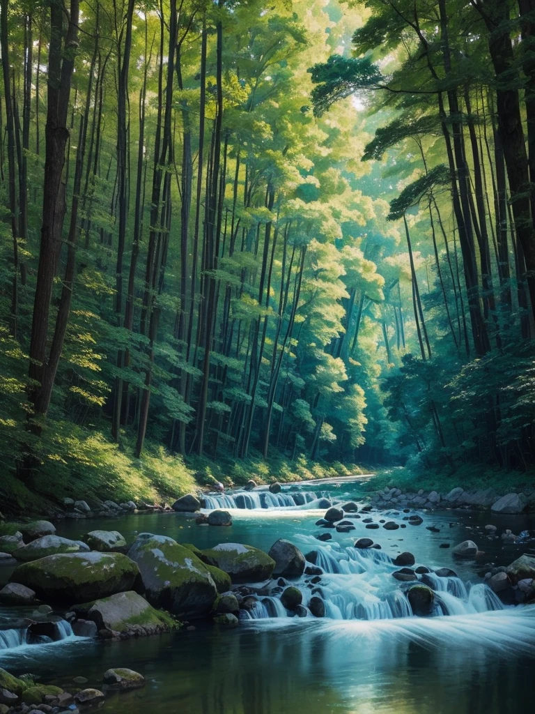 a close up of a river with trees and water in the background, a picture by Tadashi Nakayama, flickr, hudson river school, river in a forest, forest and river, green waters, river gorgeous lighting, nature in all its beauty, peaceful and serene, river in the wood, gentle sparkling forest stream, green water, river with stunning water