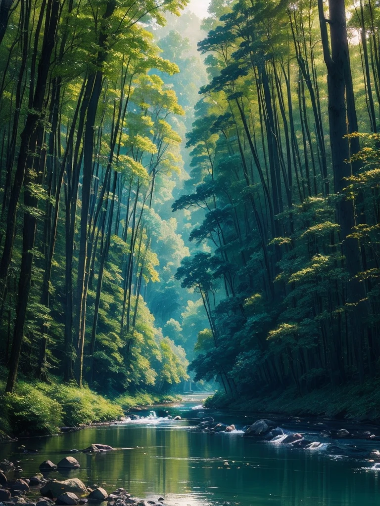 a close up of a river with trees and water in the background, a picture by Tadashi Nakayama, flickr, hudson river school, river in a forest, forest and river, green waters, river gorgeous lighting, nature in all its beauty, peaceful and serene, river in the wood, gentle sparkling forest stream, green water, river with stunning water