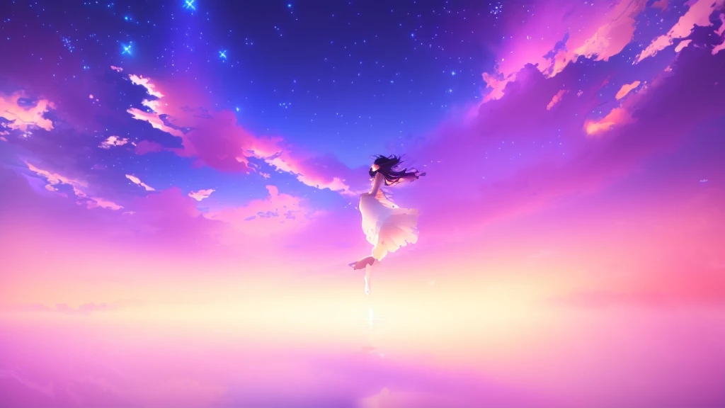 anime, a girl in a white dress is floating in the water, makoto shinkai cyril rolando, anime girl walking on water, anime movie background, beautiful anime scene, today's featured anime still, anime film still, screenshot from the anime film, anime still film anime shikishi, star(sky) starry_sky