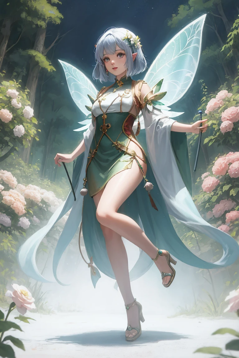 full body portrait. A cute short  mage. her power from nature. forest related. she's a fairy of the flowers. 
