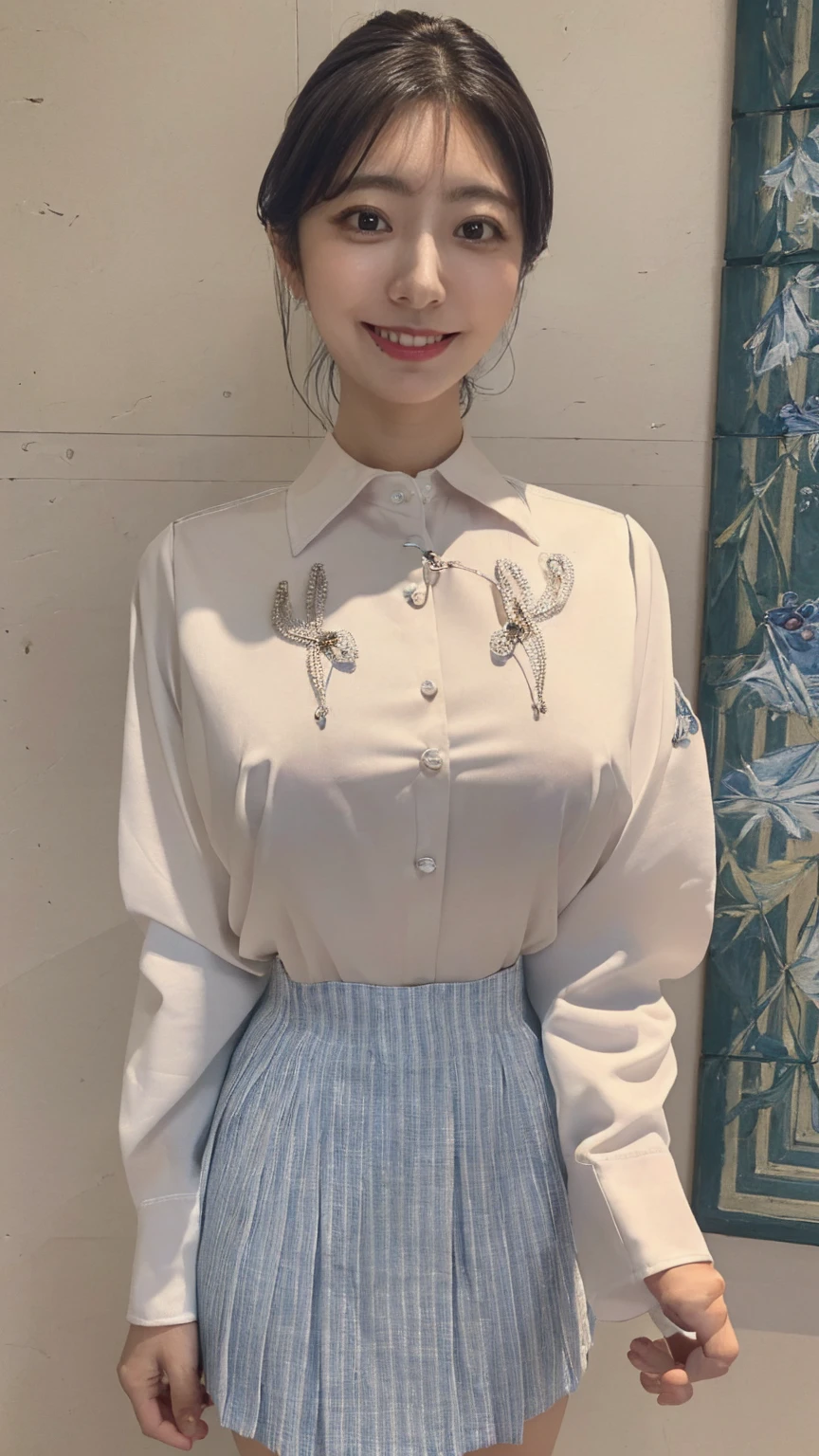 (8K、RAW Photos、Highest quality、masterpiece:1.2)、(Realistic、Realistic)、1 girl、((Office Lady Suits:1.5、Large Breasts、Full body from the front、Pictures for men to masturbate to))、Lots of eyelashes、Glowing eyelids、skeletally correct、smile、 (((Office Lady Suits))), (shirt), Jacket, (skirt)