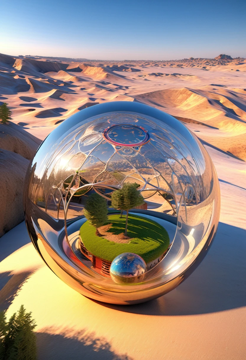 Image of wooden arabic numerals in a glass ball against a desert landscape, Tree of life in a ball, Surreal digital art, Surrealism 8k, Surreal digital art, Surreal art, Surreal 3D rendering, 3d rendering digital art, Mark Adams, Surreal concept art, 3D rendering beeple, Stylized digital art, 4k surrealism