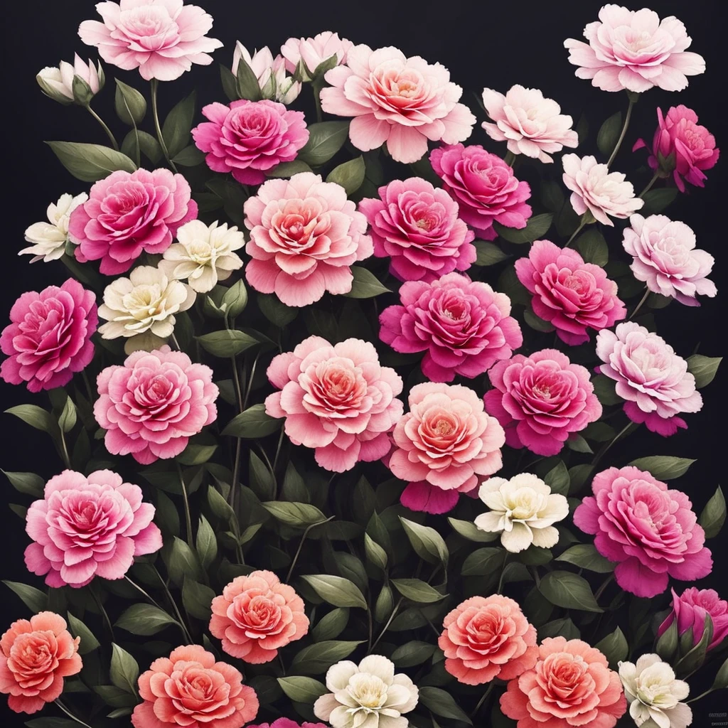 a close up of a bunch of flowers with a dark background, a digital painting by Marie Bashkirtseff, trending on cgsociety, digital art, 🌺 cgsociety, beautiful!!! digital art, gorgeous digital art, beautiful detail and color, beautiful color art!, great pinterest photo, very beautiful digital art, rich flower colors, beautiful digital art, magical colorful flowers