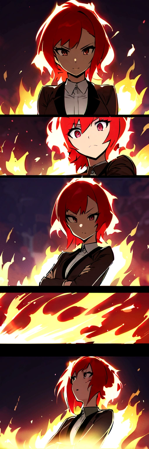 Dnd, fire ganassi, secretary, animated female, flat chested, flaming hair