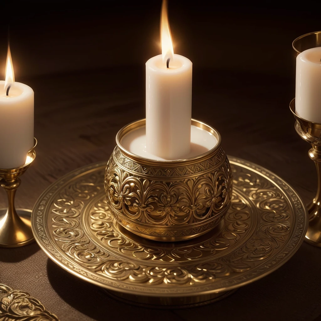 a logo with a candle and a flame, detailed candle with glowing flame, elegant candle logo, warm candlelight, cinematic lighting, intricate details, ornate design, classic yet modern, soft colors, soothing atmosphere, warm glow, subtle textures, photorealistic, detailed rendering, high resolution, 8k, masterpiece