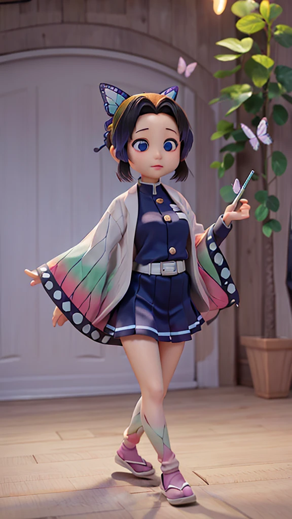 cute、Mini character、Butterflies are fluttering、A school uniform with a butterfly-like haori、she has Poisonous inject、Syringe、scientist