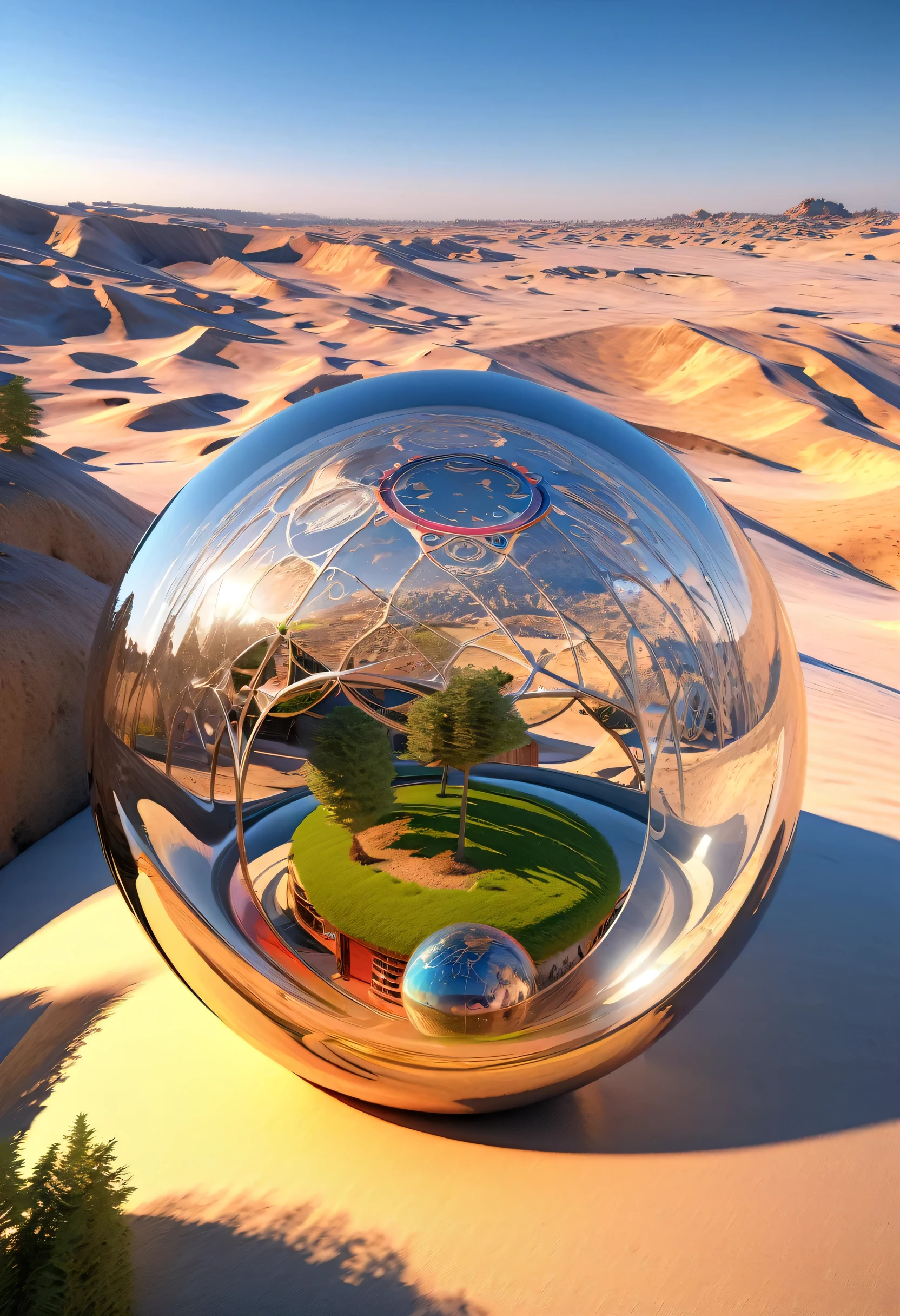 Image of wooden arabic numerals in a glass ball against a desert landscape, Tree of life in a ball, Surreal digital art, Surrealism 8k, Surreal digital art, Surreal art, Surreal 3D rendering, 3d rendering digital art, Mark Adams, Surreal concept art, 3D rendering beeple, Stylized digital art, 4k surrealism