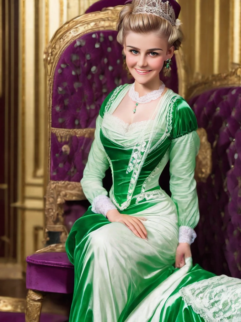 arafed woman in green dress sitting in chair with white lace, colorized 1 9 0 4 photo, colourized, colorized photograph, colorized, colorized photo, queen margherita of savoy, a colorized photo, a beautiful victorian woman, colourised, in victorian aristocrat, award winning colorized photo, 10s, 1 0 s