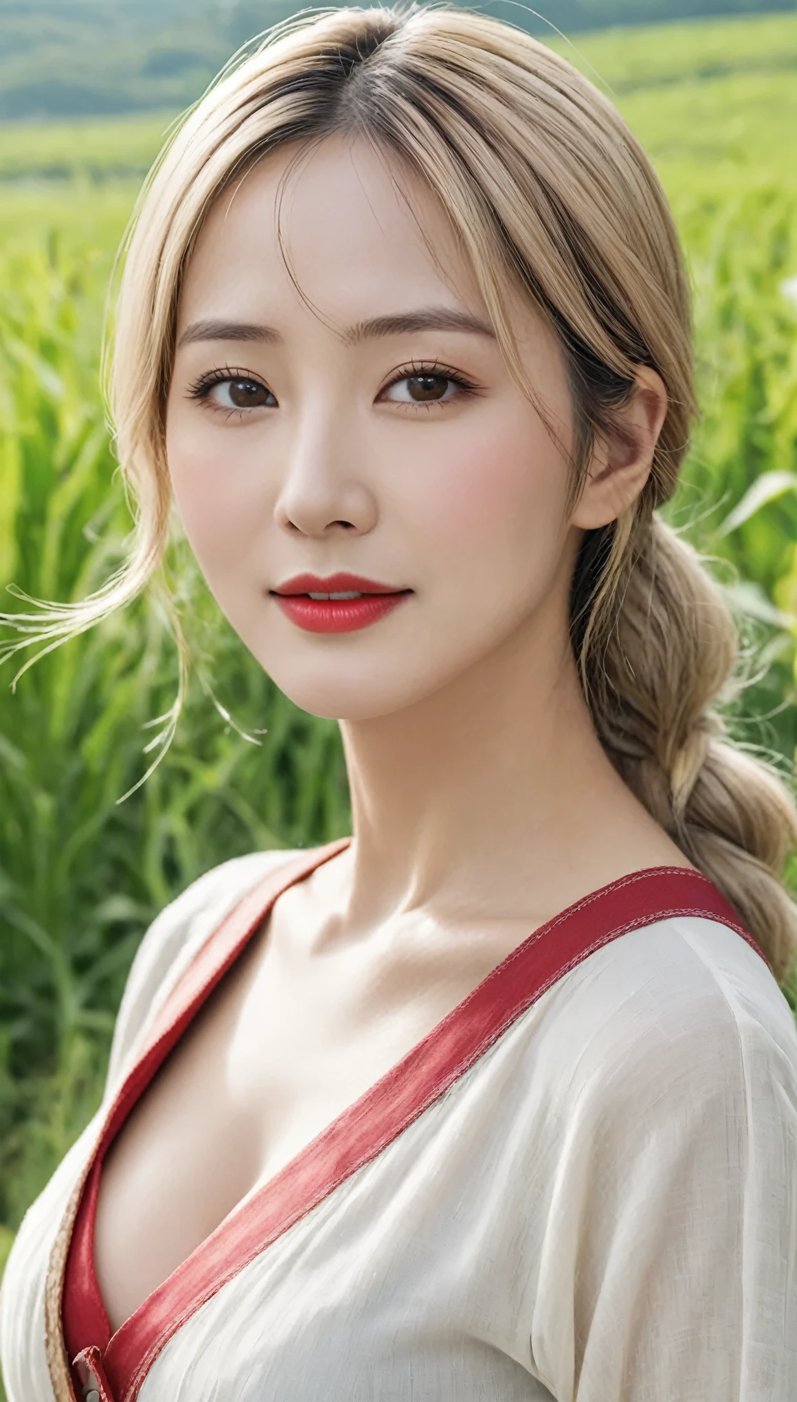 (((Hyper Real)))、Ancient peasant woman、Women in agriculture、(((Big big big boobs)))、(((Big big cleavage)))、(Easy to wear, Modest clothing)、 Beautiful woman ((High resolution)) High resolution、blonde mature、Very attractive mature woman、Attractive middle-aged woman、(((Big big cleavage)))、Fine skin、超High resolution、Plump figure、Beautiful smile、中年Beautiful woman、Beautiful expression、Beautiful brown eyes、Fluffy long blonde hair、非常に繊細でFine skin、45 歳のAncient peasant woman、((In the countryside))、Women in agriculture、Big 、Bright red lips、(Simple clothing)、