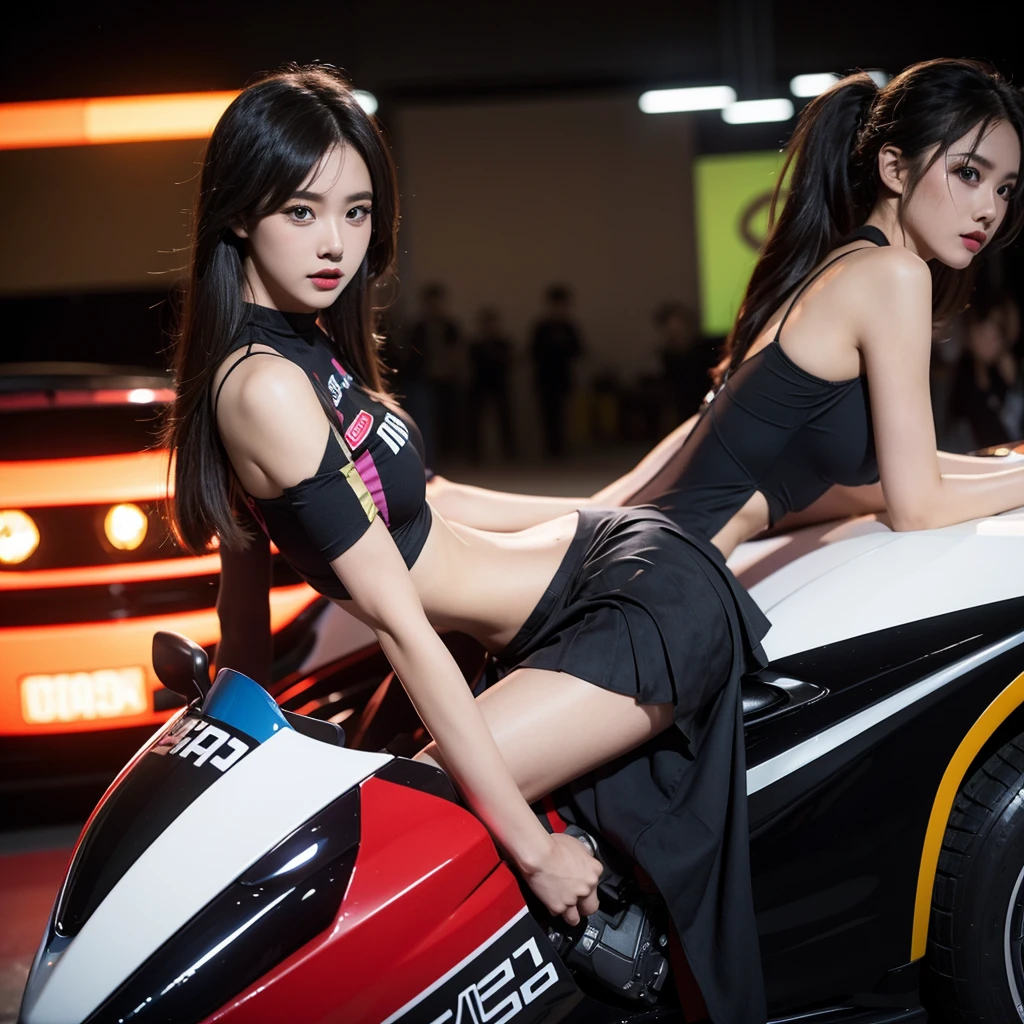 Cool woman、Colorful costumes、F1 Driver Cosplay、Colorful costumes、Clothing with company logo、Grid Girlsのカラフルで派手な衣装、Grid Girls、Perfect Face、Paddock Girls、Harem、motor Show、tights、Bodycon Costumes、Grid Girls、Russia、Grid Girlsのコスプレ、belly button、Pleated skirt、Bodycon Costumes、Photographed in a sexy pose