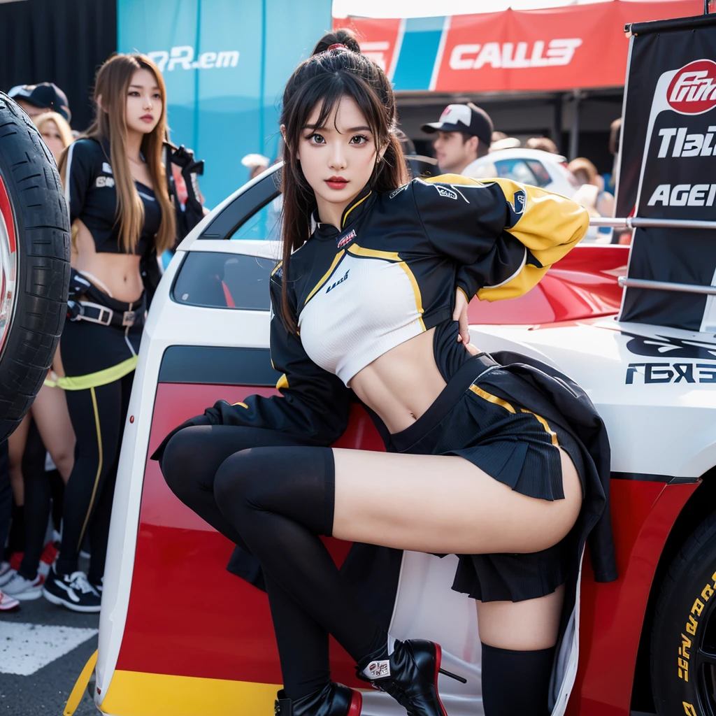Cool woman、Colorful costumes、F1 Driver Cosplay、Colorful costumes、Clothing with company logo、Grid Girlsのカラフルで派手な衣装、Grid Girls、Perfect Face、Paddock Girls、Harem、motor Show、tights、Bodycon Costumes、Grid Girls、Russia、Grid Girlsのコスプレ、belly button、Pleated skirt、Bodycon Costumes、Photographed in a sexy pose