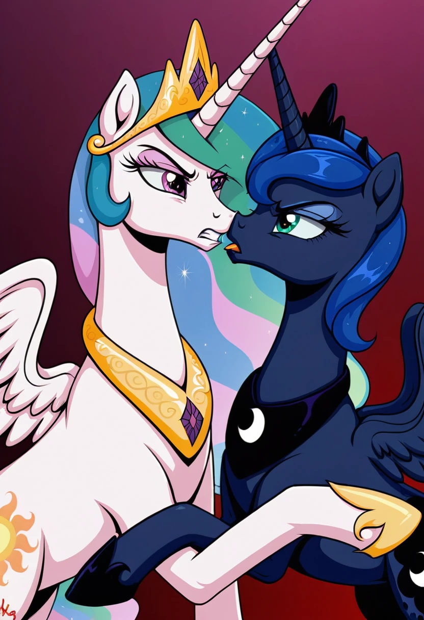 Pony Prince Luna angry Black LaTeX costiumme in the castle Black. Kiss  fluttershy 