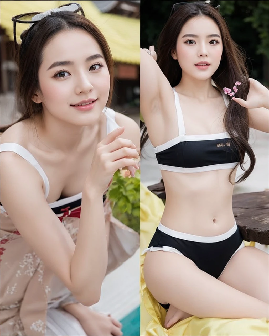 a beauty girl ,wear gorgeous hanfu, Chinese style buildings, landscape