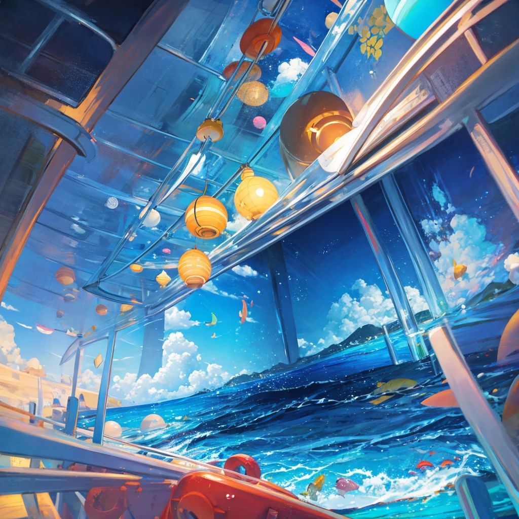 Inside a round capsule in the ocean、There's a bed that glows neon.。In this special place sunken to the bottom of the ocean、When I lie down in bed、Beautiful fish and coral reefs surround you.。The clear blue water reflects the light、Creating a fantastic spectacle。Neon lights illuminate the room、It gives the illusion of being in a city at night.。In this bed、You can experience the tranquility of the sea and the hustle and bustle of the city at the same time.。