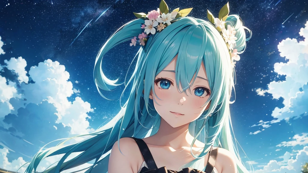 Under the midnight starry sky、Hatsune Miku celebrates old friendships and new beginnings。There&#39;s a warm light all around her、With a champagne glass in hand、Looking at the New Year&#39;s fireworks with a hopeful look on his face。In the background, a scene of soft colors spreads out, evoking the feeling of time passing slowly.。