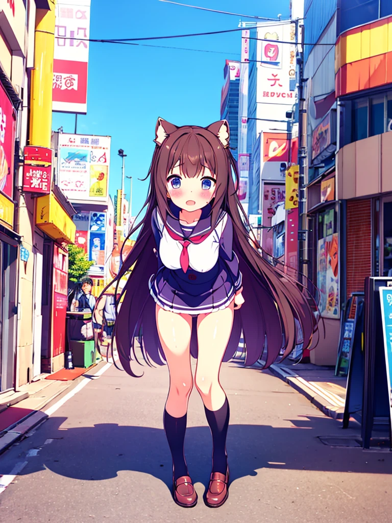 girl in short dress long stockings on the street akihabara tanuki blush on cheeks show pussy