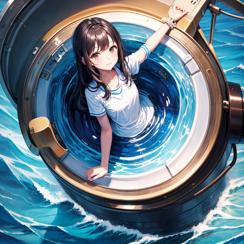 schoolgirl, Brown hair, Medium hair, Sailor suit, (Naked:1.1), Nipples (Blushing:1.0), Detailed face, Roadside, POV crouching,Expose the inside of your legs,Lift the hem of the skirt