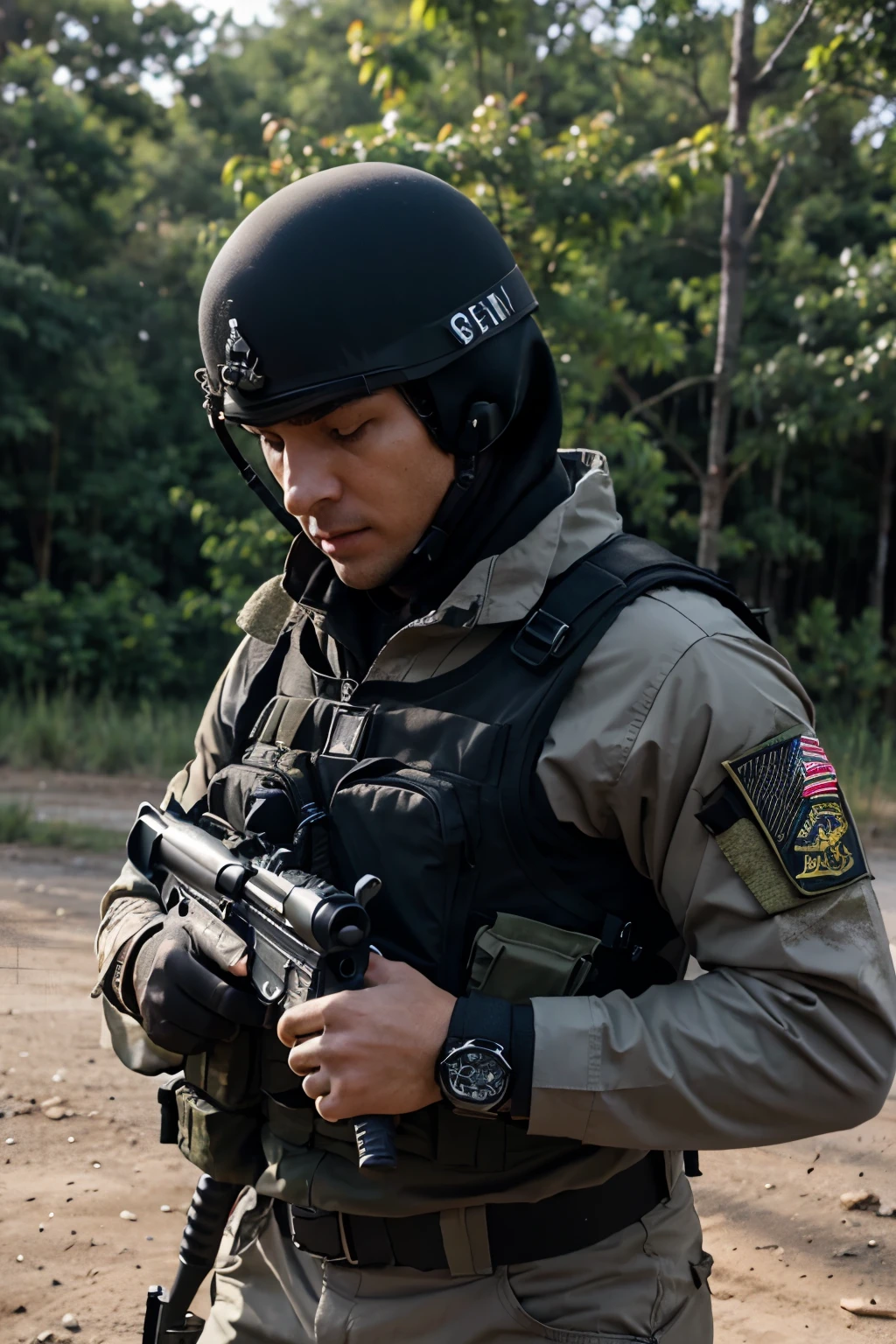 Special forces operator patrolling with m4