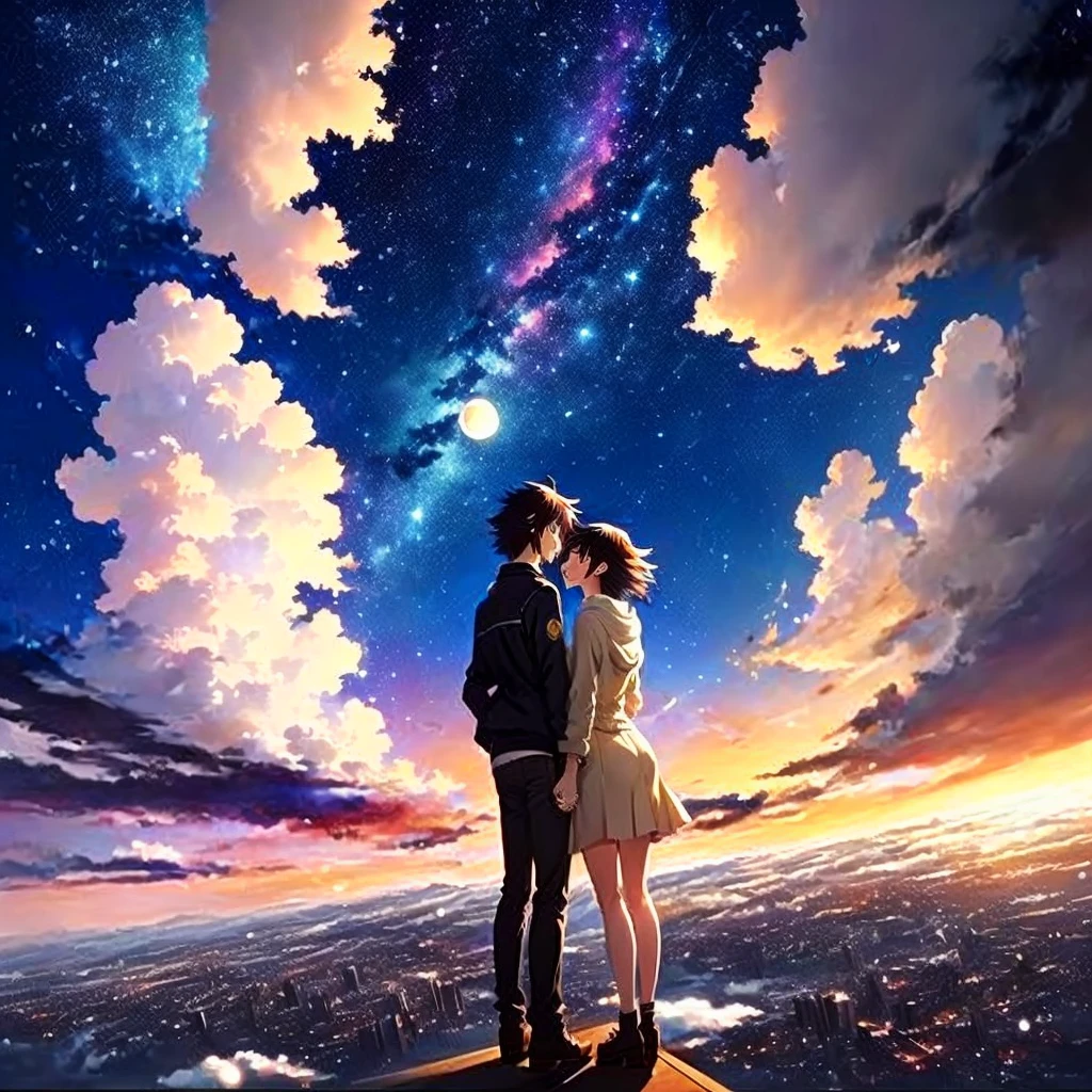 anime, the sky, clouds, stars, the moon, the plane, the plane, the plane, the plane, the plane, the plane, the plane, cosmic skies. by makoto shinkai, makoto shinkai cyril rolando, makoto shinkai!, makoto shinkai!!, ( ( makoto shinkai ) )