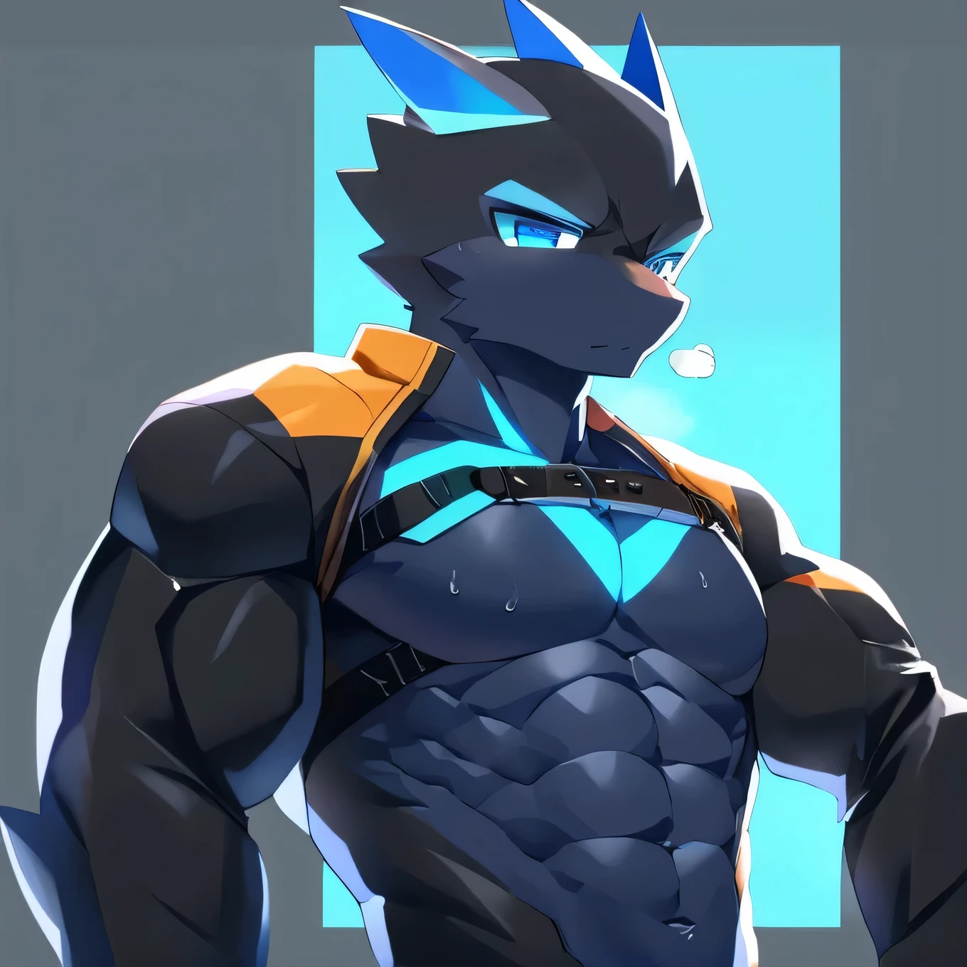 Thin macho western black dragon abs Hollow abs body suit thick arms chest rig 、sweaty skin glow profile Wearily short of breath Chemo shota
have a blue eyes Tired look jacket