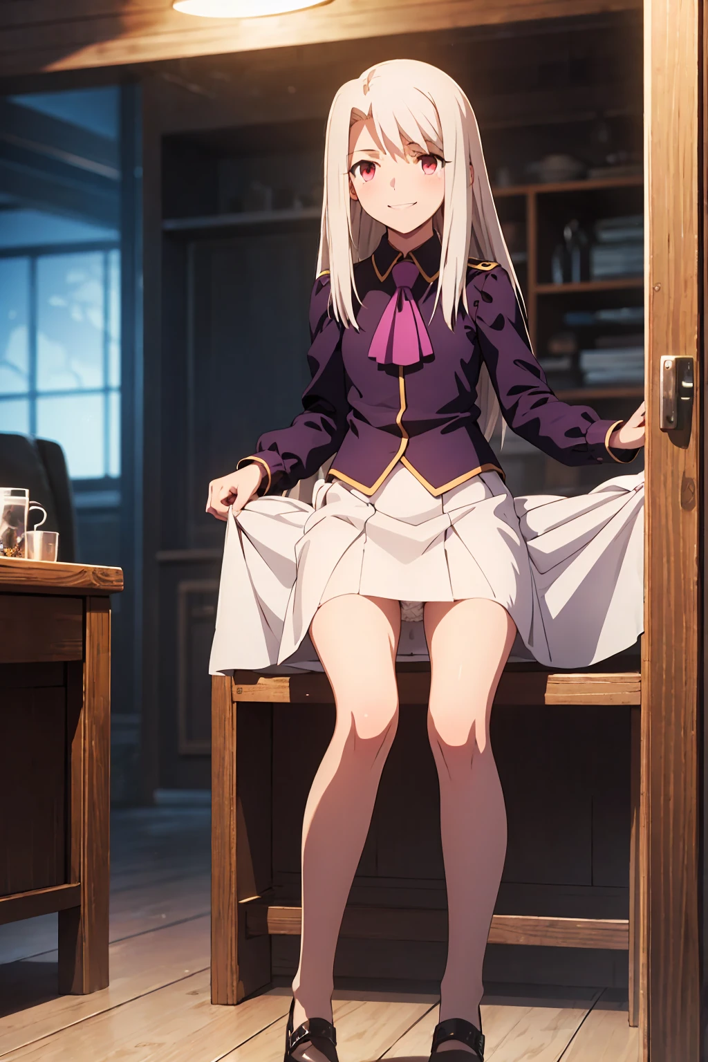 NSFW Highest quality, (masterpiece:1.2), Very detailed, destiny/Background of stay, indoor, Illyasviel von Einzbern, etc., One girl, alone, Sitting, Looking at the audience, Mouth closed, smile, Long Hair, Gray Hair, Red eyes, Purple Shirt, Ascot, White skirt, cute white panties　Spread your legs　blush　Completely naked　topless　masterpiece, Highest quality, 1girl, (nsfw:1.0), Spread your legs, seat, Elevate your legs, nude, (Pussy Focus:1.0) Sweat, Shiny skin, Heavy breathing, ( Sex, sexual intercourse, Insert, Hetero, Motion Lines, Motion Blur, Talking Spirit:1.1),超blush　, Spread your legs, seat, Elevate your legs, nude, (Pussy Focus:1.0) Sweat, Shiny skin, Heavy breathing, ( Sex, sexual intercourse, Insert, Hetero, Motion Lines, Motion Blur, Talking Spirit:1.1),超blush