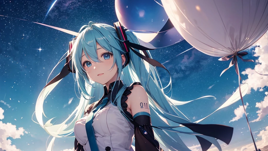 Under the midnight starry sky、Hatsune Miku celebrates old friendships and new beginnings。There&#39;s a warm light all around her、With a champagne glass in hand、Looking at the New Year&#39;s fireworks with a hopeful look on his face。In the background, a scene of soft colors spreads out, evoking the feeling of time passing slowly.。