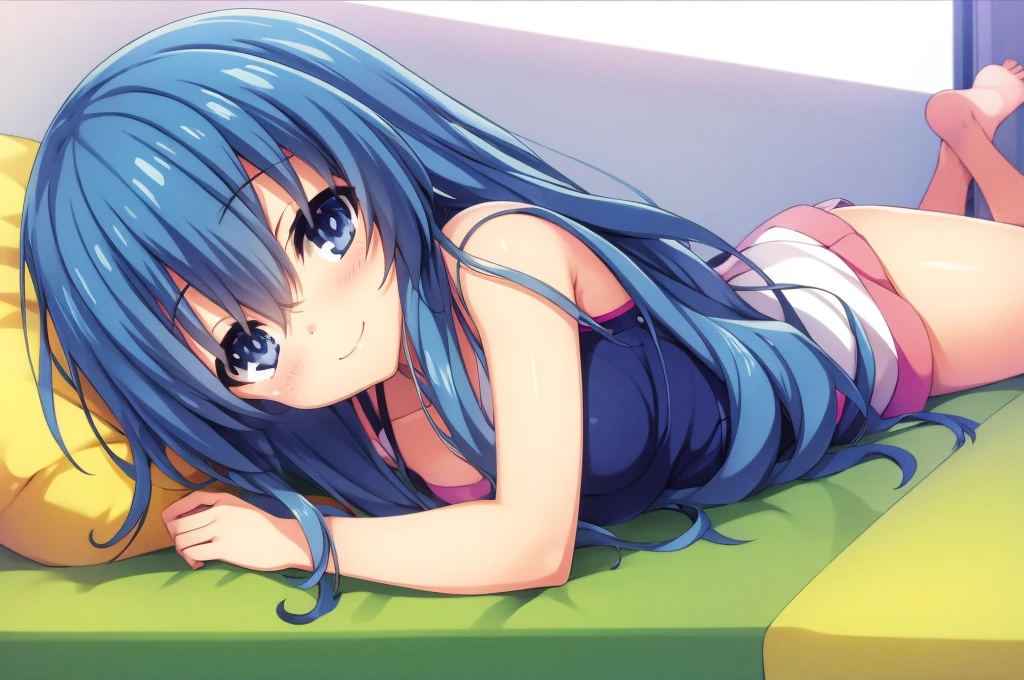 Yoshino Himekawa,Lying down,View your viewers,Blushing,smile,bed,white background