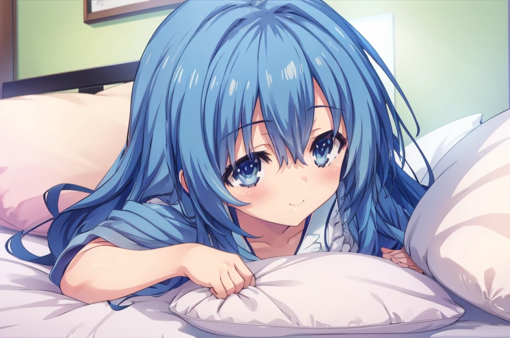 Yoshino Himekawa,Lying down,View your viewers,Blushing,smile,bed,white background