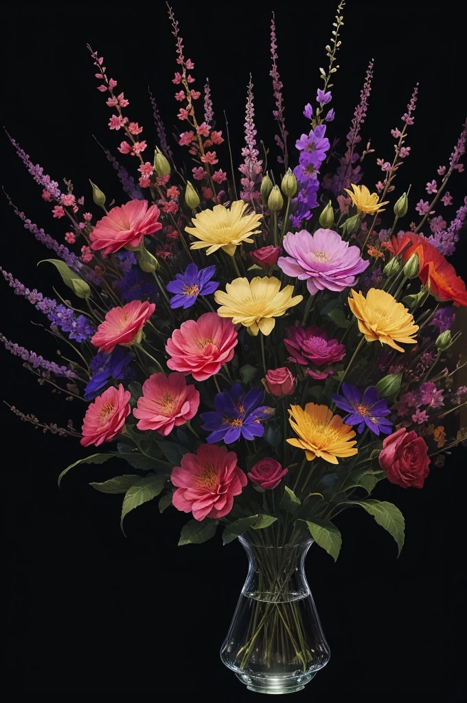 a close up of a bunch of flowers with a dark background, ๐บ cgsociety, beautiful!!! digital art, gorgeous digital art, beautiful detail and color, beautiful color art!, great pinterest photo, rich flower colors, very beautiful digital art, by Marie Bashkirtseff, beautiful digital art, magical colorful flowers, wow it is beautiful, by Android Jones
