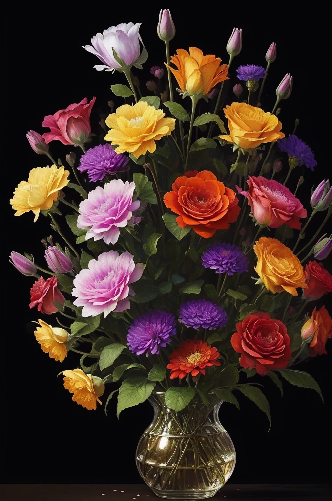 a close up of a bunch of flowers with a dark background, 🌺 cgsociety, beautiful!!! digital art, gorgeous digital art, beautiful detail and color, beautiful color art!, great pinterest photo, rich flower colors, very beautiful digital art, by Marie Bashkirtseff, beautiful digital art, magical colorful flowers, wow it is beautiful, by Android Jones