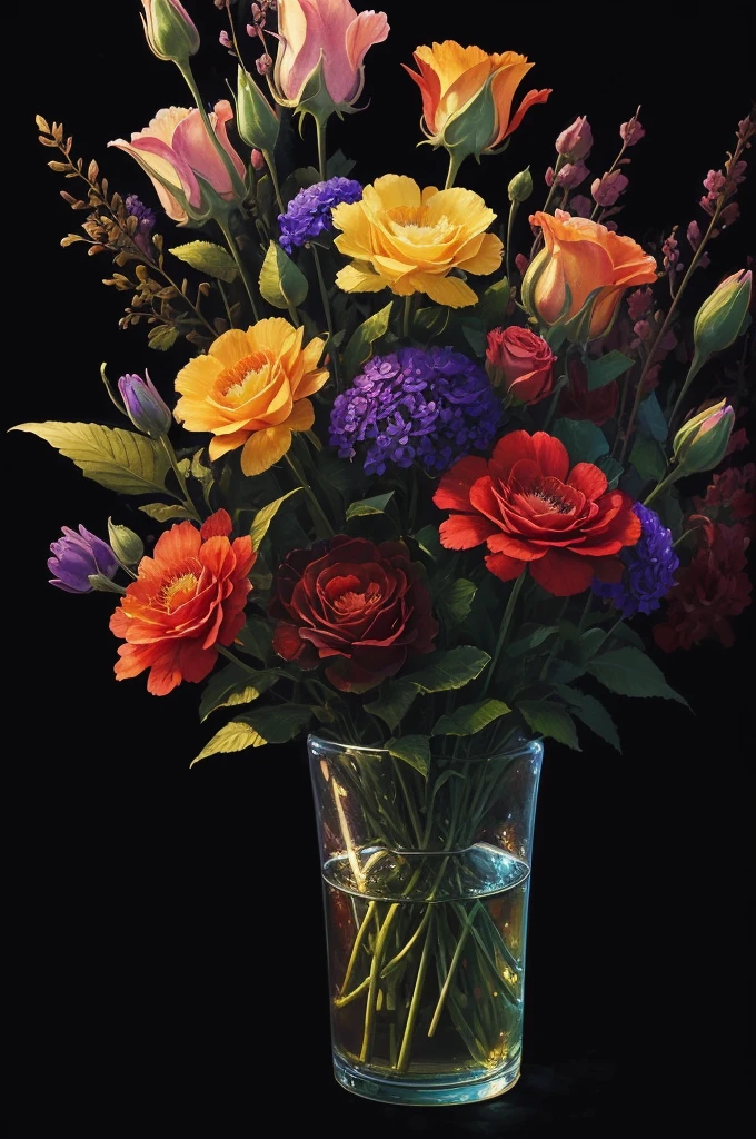 a close up of a bunch of flowers with a dark background, 🌺 cgsociety, beautiful!!! digital art, gorgeous digital art, beautiful detail and color, beautiful color art!, great pinterest photo, rich flower colors, very beautiful digital art, by Marie Bashkirtseff, beautiful digital art, magical colorful flowers, wow it is beautiful, by Android Jones