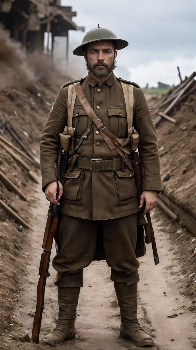 (masterpiece), best quality, expressive eyes, perfect face, All quiet on western Front, man, trenches, dirty, uniform, realistic, HD, Rifle, mas-36, battle, fighting, world war 1, bearded, mature