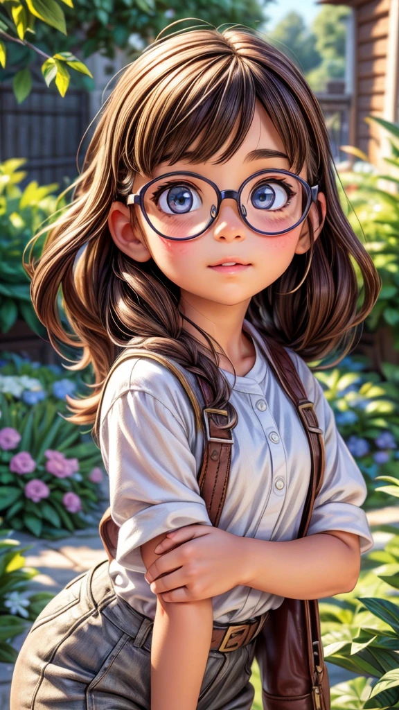 a girl playing with ((animals wearing glasses)), detailed facial features, detailed eyes, detailed nose, detailed lips, intricate details, adorable expression, incredibly cute, playful, vibrant colors, lush garden background, natural lighting, photorealistic, masterpiece, (best quality,8k,highres,masterpiece:1.2),ultra-detailed,(realistic,photorealistic,photo-realistic:1.37),lush vegetation,warm tones,soft focus,charming,whimsical