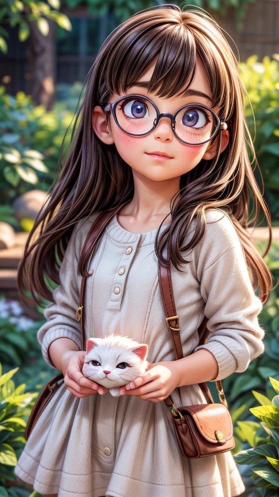 a girl playing with ((animals wearing glasses)), detailed facial features, detailed eyes, detailed nose, detailed lips, intricate details, adorable expression, incredibly cute, playful, vibrant colors, lush garden background, natural lighting, photorealistic, masterpiece, (best quality,8k,highres,masterpiece:1.2),ultra-detailed,(realistic,photorealistic,photo-realistic:1.37),lush vegetation,warm tones,soft focus,charming,whimsical