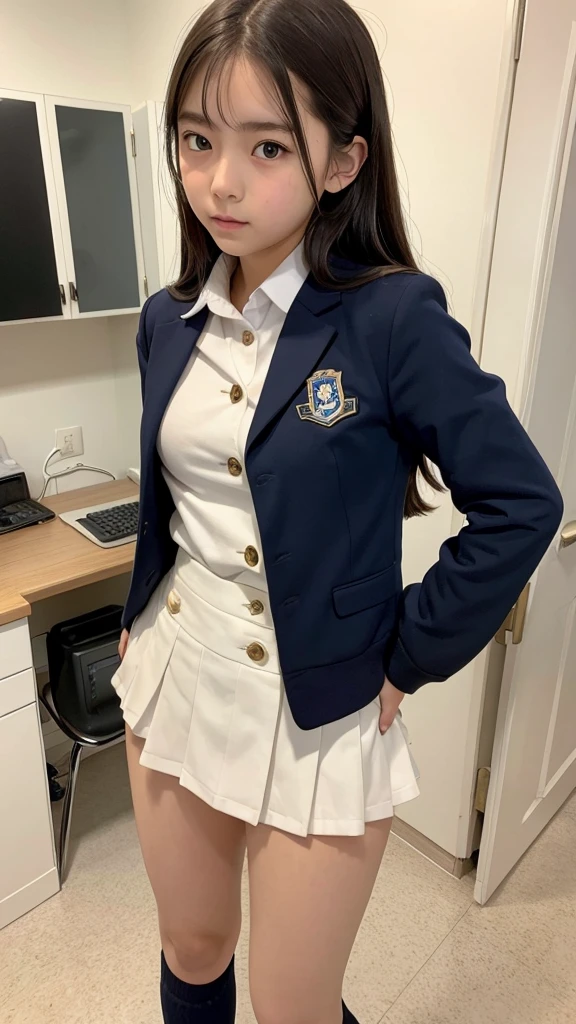 Very small breasted age girl trying to remove her uniform