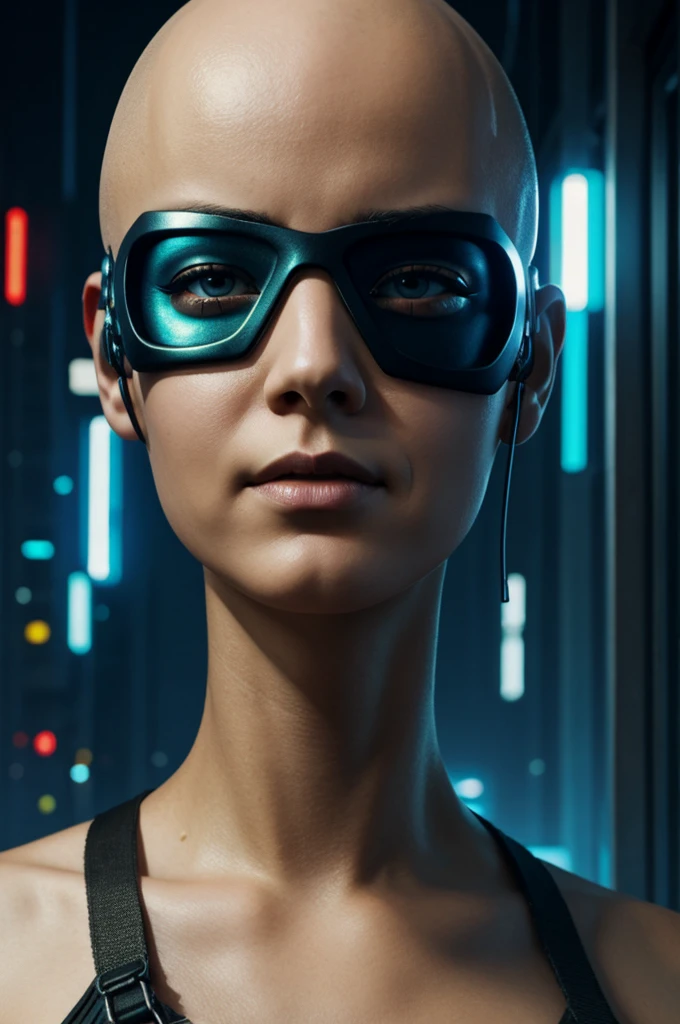 Bald cyberpunk girl face