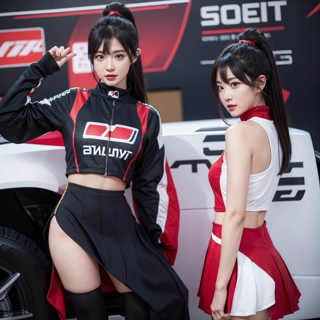 Cool woman、Colorful costumes、F1 Driver Cosplay、Colorful costumes、Clothing with company logo、Grid Girlsのカラフルで派手な衣装、Grid Girls、Perfect Face、Paddock Girls、Harem、motor Show、tights、Bodycon Costumes、Grid Girls、Russia、Grid Girlsのコスプレ、belly button、Pleated skirt、Bodycon Costumes、Photographed in a sexy pose