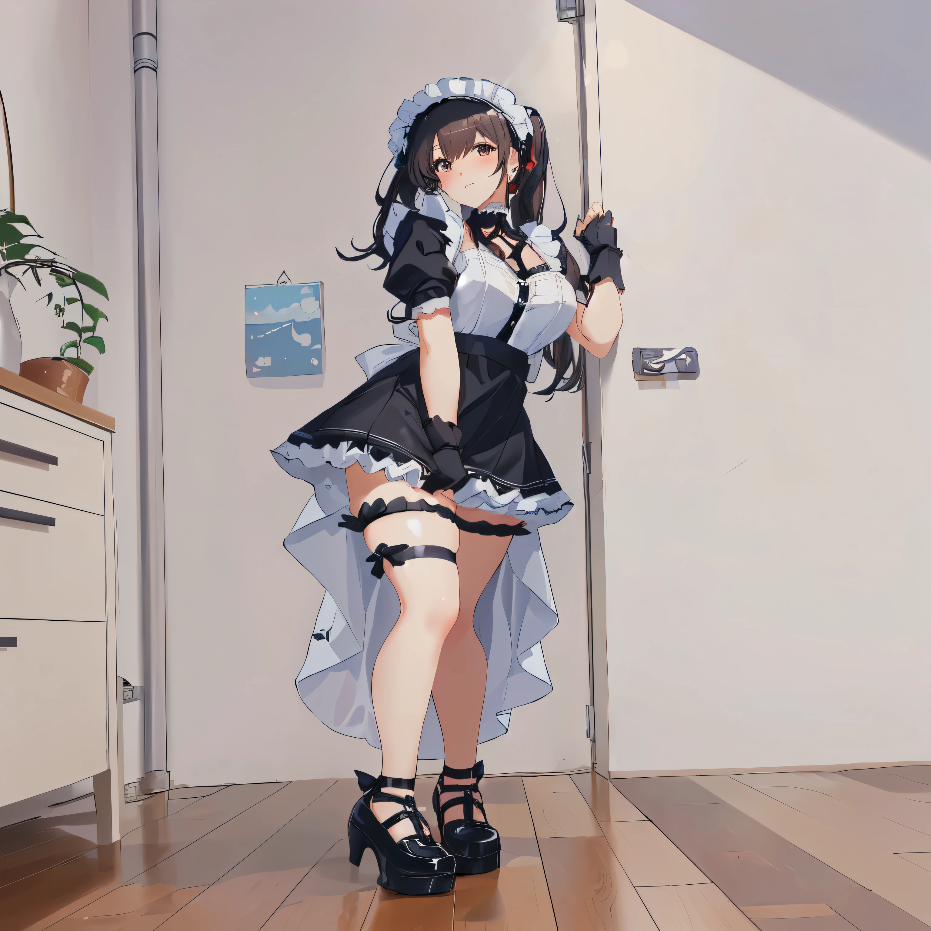 there is a woman in a Maid outfit posing for a picture, Maid outfit, gorgeous Maid, anime girl in a Maid costume, Maid dress,  In a dress, Cute anime waifu in a nice dress, Maid, Azur Lane Style, anime cat girl in a Maid costume, Gwaiz on pixiv artstation, wearing Maid uniform, Gwaiz