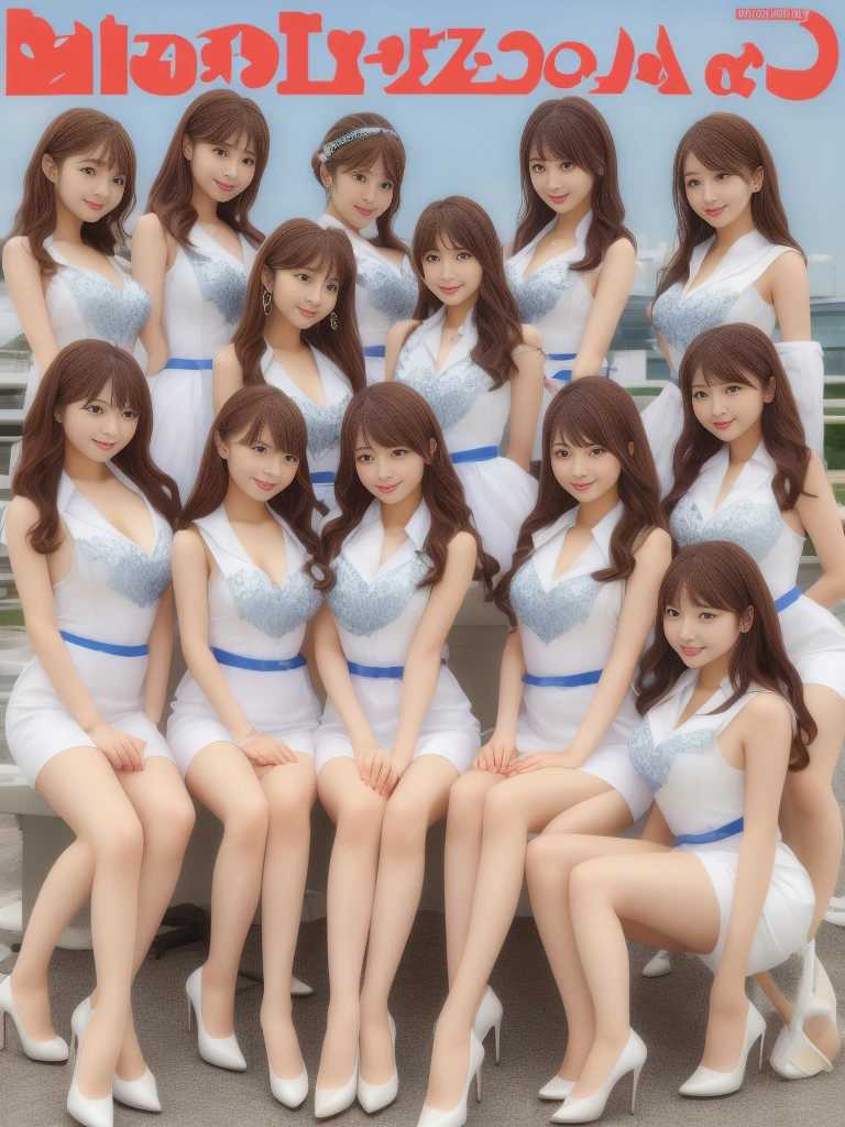 (group photo, multiple girls, Cute Japanese woman with a perfect body, 12girls), (idol),  (masterpiece, high quality:1.2), big breasts, Each costume has a motif of one of the 12 zodiac signs., (smile), (office), highly detailed face, Constellation costumes、BREAK, ((Constellation costumes)), Constellation background, smile、bangs, Bright white skin, grace, Transparent air, (8k RAW photo:1.1), Natural light, 6Women, japanese idol、((:Fashionable magazine cover)))