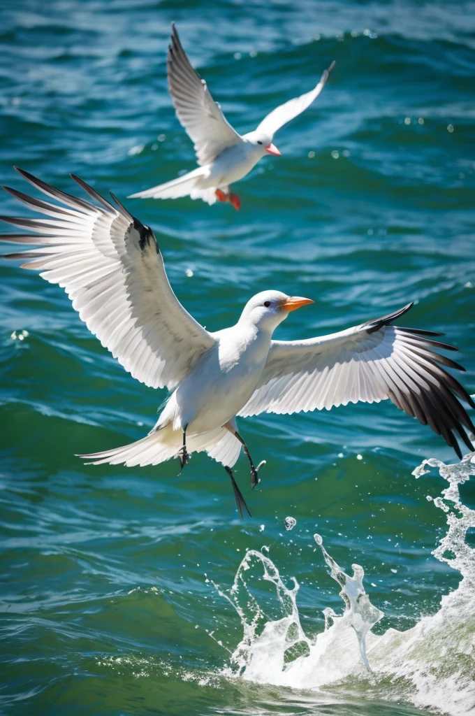 Birds flapping their wings、water surface、null、Splash