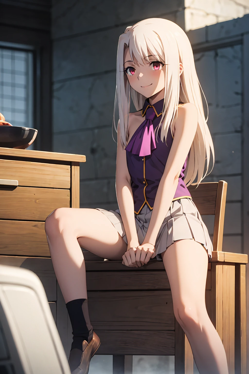 NSFW Highest quality, (masterpiece:1.2), Very detailed, destiny/Background of stay, indoor, Illyasviel von Einzbern, etc., One girl, alone, Sitting, Looking at the audience, Mouth closed, smile, Long Hair, Gray Hair, Red eyes, Purple Shirt, Ascot, White skirt, cute white panties　Spread your legs　blush　Completely naked　topless　masterpiece, Highest quality, 1girl, (nsfw:1.0), Spread your legs, seat, Elevate your legs, nude, (Pussy Focus:1.0) Sweat, Shiny skin, Heavy breathing, ( Sex, sexual intercourse, Insert, Hetero, Motion Lines, Motion Blur, Talking Spirit:1.1),超blush