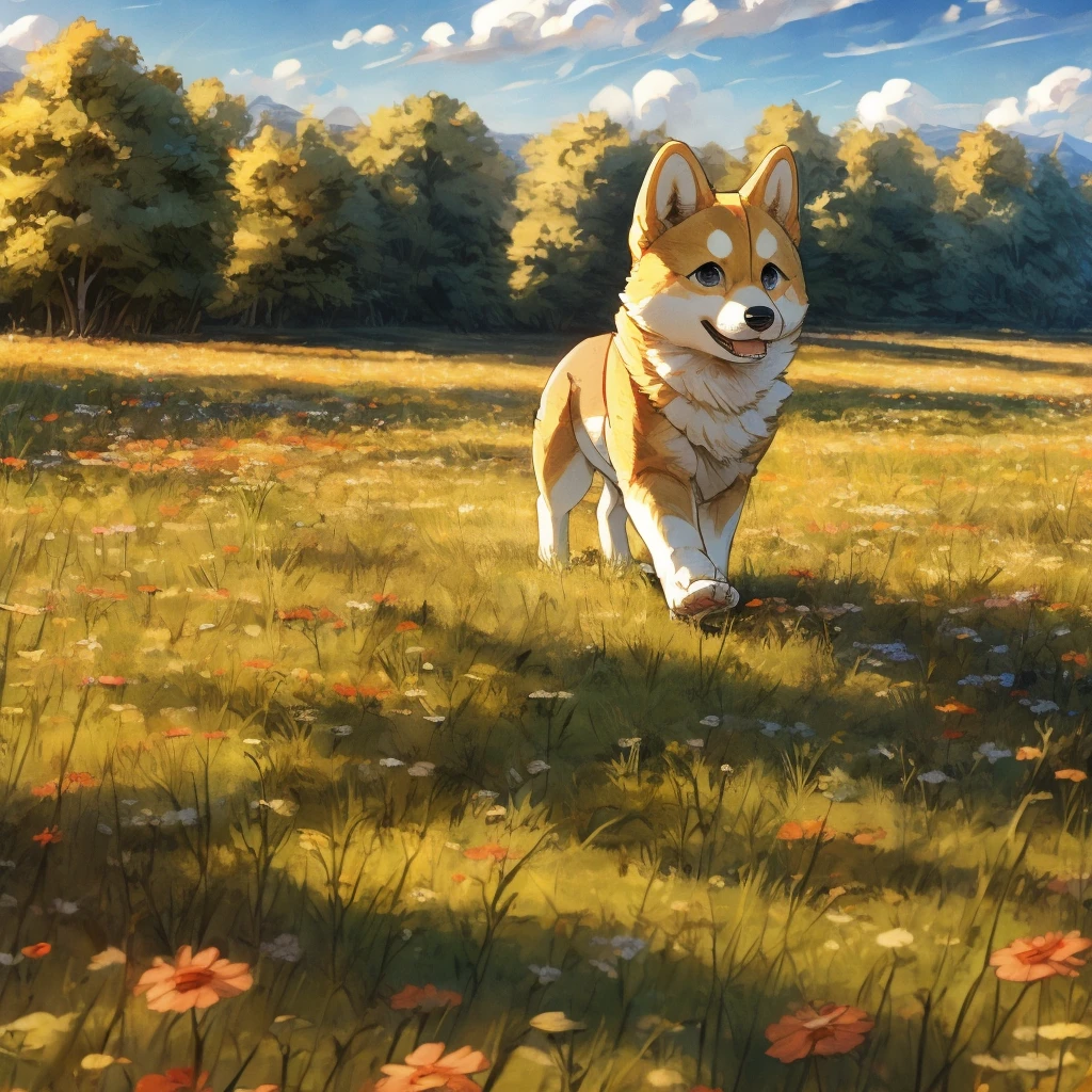 Shiba Inu puppy、One animal、A walk in the field