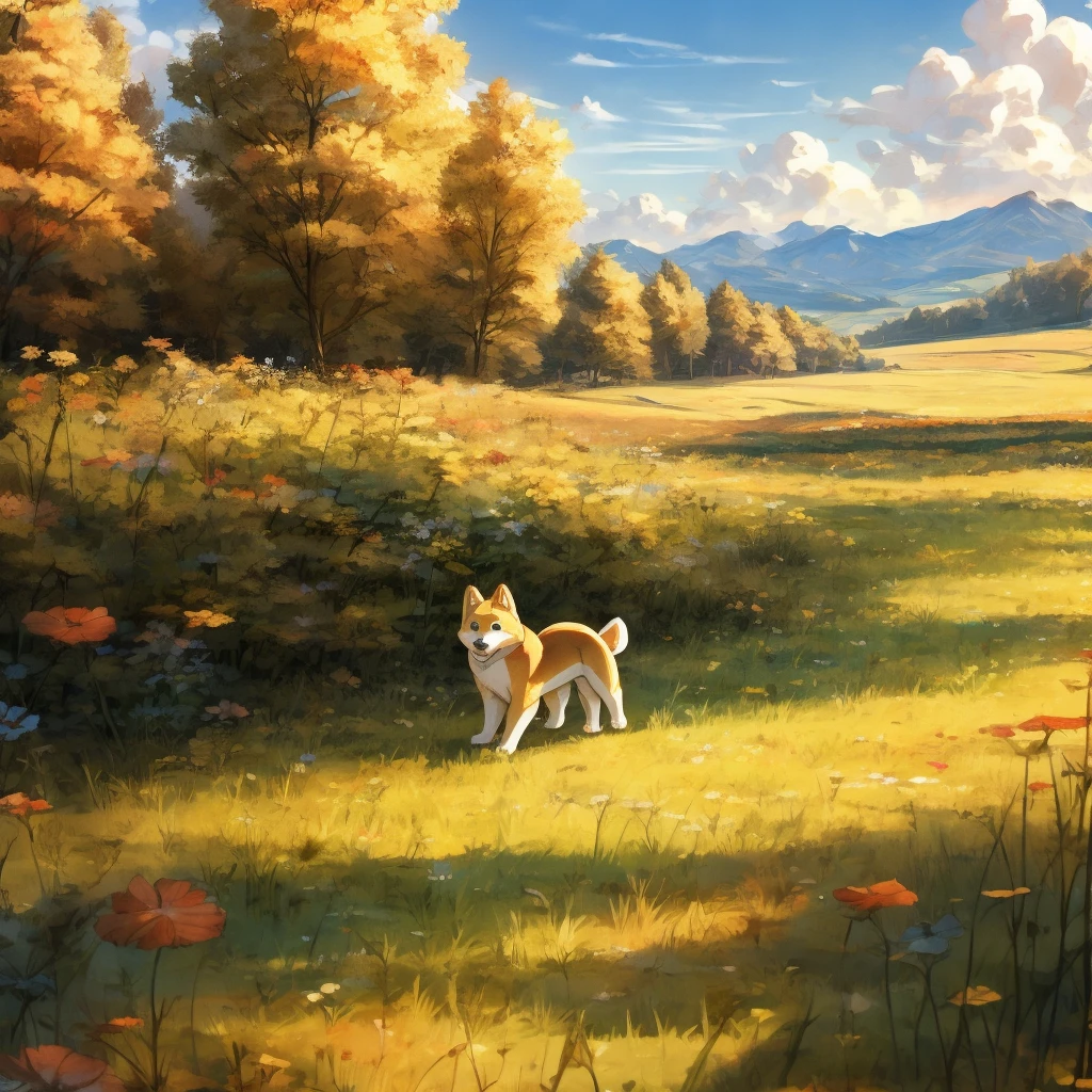 Shiba Inu puppy、One animal、A walk in the field