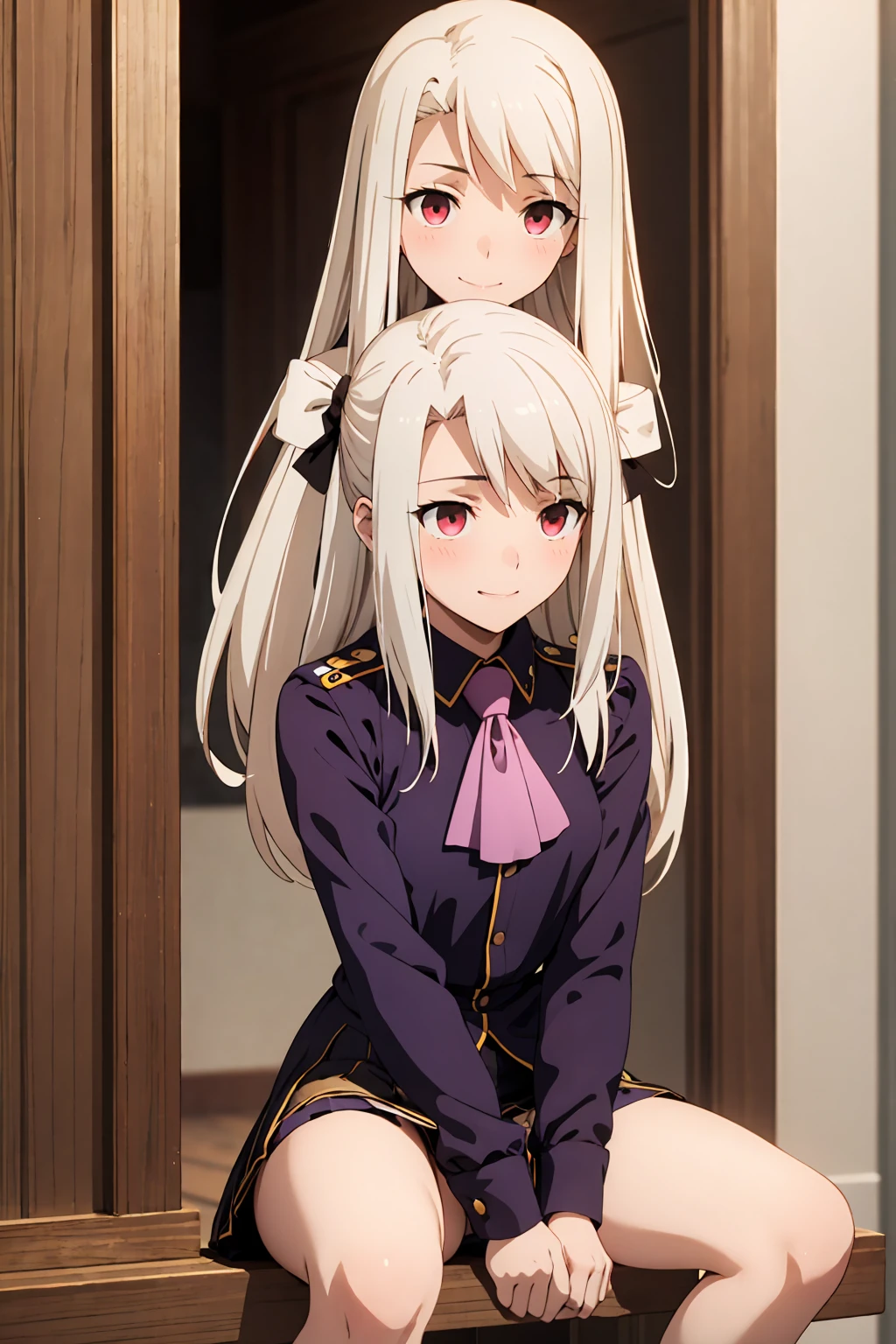 NSFW Highest quality, (masterpiece:1.2), Very detailed, destiny/Background of stay, indoor, Illyasviel von Einzbern, etc., One girl, alone, Sitting, Looking at the audience, Mouth closed, smile, Long Hair, Gray Hair, Red eyes, Purple Shirt, Ascot, White skirt, cute white panties Spread your legs blush Completely naked topless masterpiece, Highest quality, 1girl, (nsfw:1.0), Spread your legs, seat, Elevate your legs, nude, (Pussy Focus:1.0) Sweat, Shiny skin, Heavy breathing, ( Sex, sexual intercourse, Insert, Hetero, Motion Lines, Motion Blur, Talking Spirit:1.1),超blush