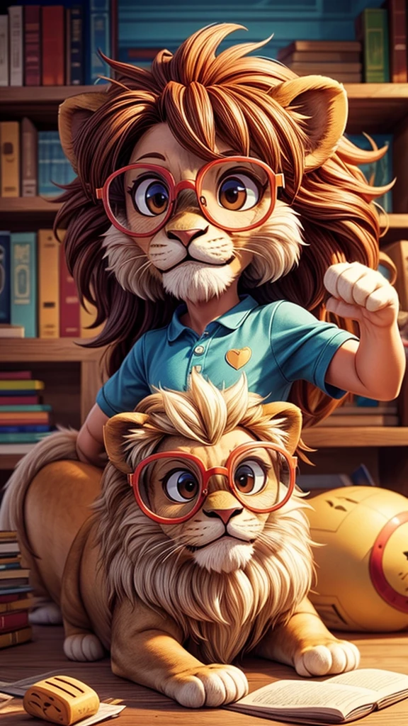 a cute lion wearing glasses