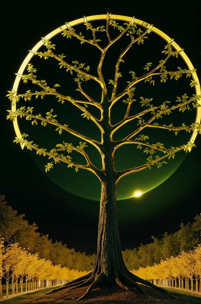 Generate the symbol of tree of life in dark green background and golden tree
It must be q symbol 
