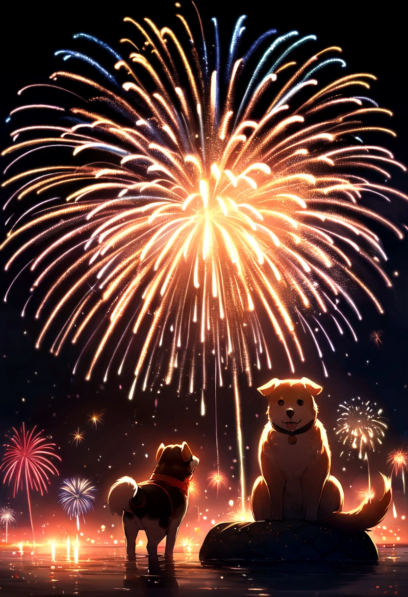 ((firework)), No background, 球状のfirework, Complex and shining atmosphere, Magic Particles, New Year's Eve, Sparks and liquid fires, 大きなfireworkが1つ,Magic Particles, Luminous sphere, Magic Particles in the air, Spherical lightning, sparkling in the air,colorful,日本のfirework