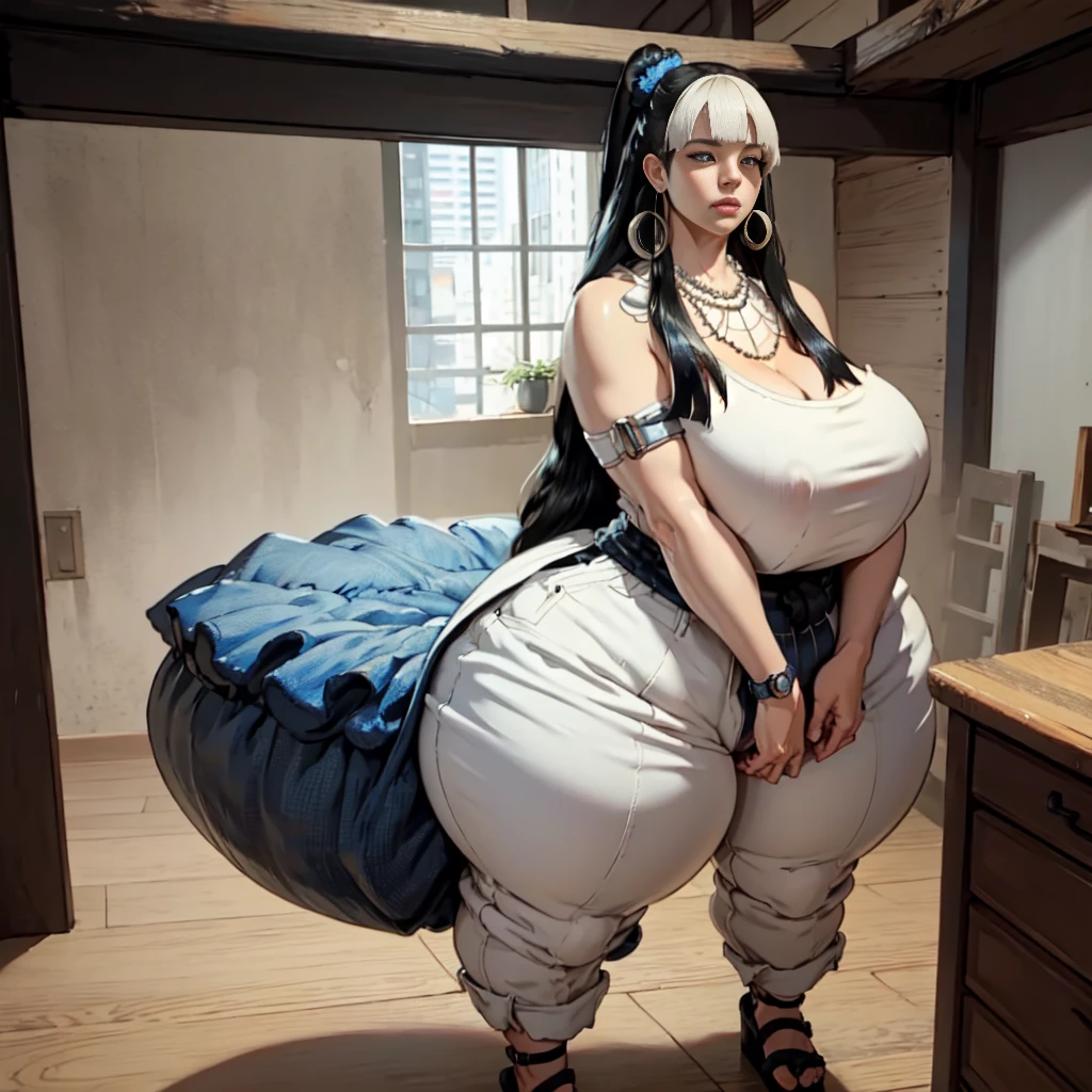 ((best quality)), ((masterpiece)), (detailed), perfect face, thicc woman,  beautiful face , thicc girl , widest hips , thicc , thicc body , thicc thighs , slim arms, huge large breasts, her body is thicc, full body view, dark-black room, black bokeh background, thight dress, wearing sandles, short hairstyle, diamond necklace, wearing a watch, tall woman, restore face, white skin , longest thight pants , glasses , cold vibes, , 4k resolution, japanese goddess
